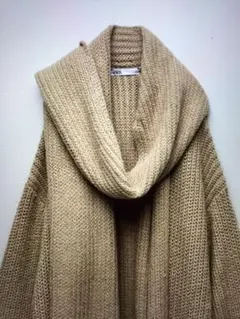 新品未使用 ZARA オーバーサイズ ニットコート マフラー付き