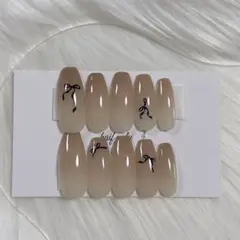 ネイルチップ現品 韓国 バレエコア リボン 量産型 ワンホン グラデーション