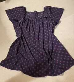 森ガール　水玉　紫　半袖ブラウス
