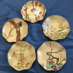 5枚】山本寛斎 KANSAI 四季の花 金彩 ガラス皿 菓子皿 和皿 銘々皿