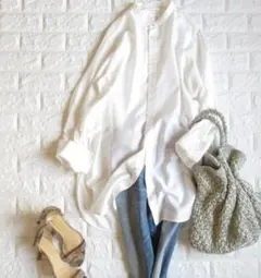 トゥモローランド マカフィー 上質 コットンモールスキンロングシャツブラウス 白