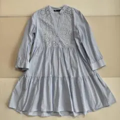 ZARA ブルー 8分袖 ティアード ブラウス XS