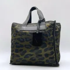 FURLA サテン×レザー レオパード トートバッグ モスグリーン h33のサムネイル