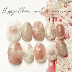 ネイルチップニュアンス押し花ラメ3Dうさぎ個性派ミラー988 - メルカリ