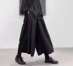 ワイドパンツ 黒 ガウチョ サルエルパンツ 袴パンツ 韓国系 男女兼用 ポケット