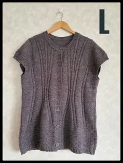 シニア　ミセス　ニットベスト　ベスト　セーター　紫　ゆったり　大きいサイズ　L