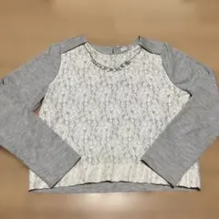 ハニーズ　トップス　M レース　丈短め　長袖　カットソー　ビシュー　ネックレス