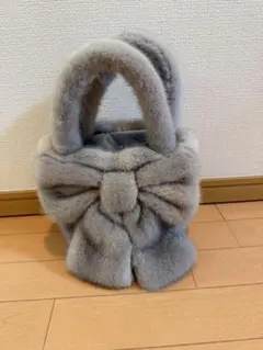 グレー ファー ハンドバッグ リボン付き