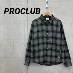 PROCLUB フランネルシャツ ジャケット チェック 裏フリース L 灰 黒