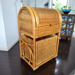 ヴィンテージ ラタンチェスト 籐家具 10杯 昭和レトロ ヴィンテージ 籐 ラタン 円柱型 チェスト 籐家具 ランドリー