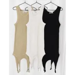 fumikauckida メッシュ ガーター タンクトップ ブラック FUMIKA UCHIDA： NEEDLE DRAWING GARTER TANKTOP - BLACK - ORANN
