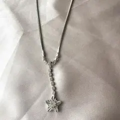 【着画あり】スネークチェーンネックレス メタルスターモチーフ ラインストーン
