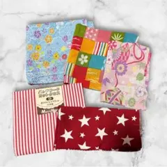 ちりめん風 和柄カットクロス 5枚セット 星柄　ボーダー　はぎれ　まとめ売り