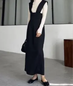 louere ワイドショルダースカートジャンバースカート　ブラック