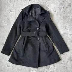 美シルエット ラメツイード Aラインコート M ベルト付き ブラック フレア