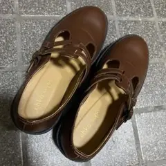 【最終値下げ】レトロ革靴／ガーリーなローファー／ダブルストラップ／Sサイズ