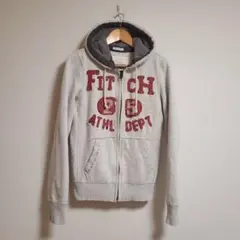 アバクロ スウェット ジップアップ パーカー 裏起毛 ロゴ 羽織 ダメージ加工