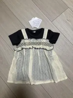 スモッキングデザイン トップス 100cm 黒/アイボリー