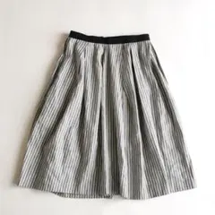 【美品✨】ドゥロワー　ストライプフレアスカート コットンリネン 膝丈 34のサムネイル