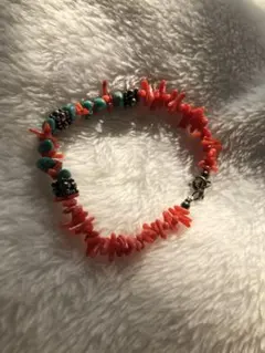 天然珊瑚 無着色ターコイズ シルバーブレスレット本珊瑚ギフト　YJQか6258