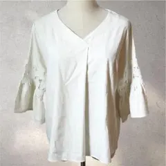 【ロペピクニック】38サイズ/カットソー/レース柄/アイボリー/Vネック/七分袖