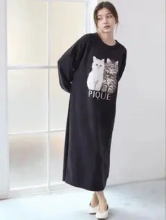 ⌘新品タグ付き ジェラートピケ ツインキャット ジャガードワンピース ネイビー⌘