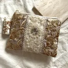 【no.68】 タグ付き　インド刺繍リボンポーチ