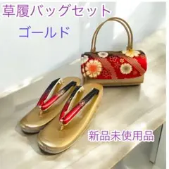 最終お値下げ！草履バッグセット フリーサイズ ゴールド 金色 高級 箱入り新品☆