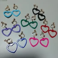 カラフルオープンハート型イヤリング7点セット