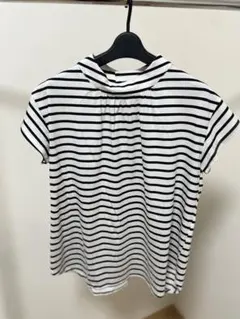 ボーダーTシャツ 半袖 ハイネック 白黒 カジュアル