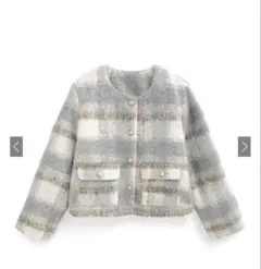 チェック柄シャギージャケット 【gn358】