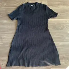 ZARA ブラック　黒　リブニット 半袖ミニワンピース　コットン