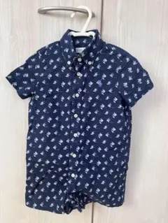 ポロ・ラルフ・ローレン 半袖ロンパース ネイビー 総柄