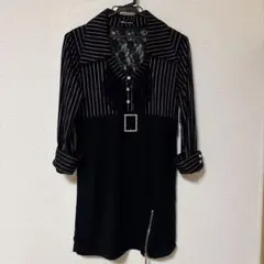 ストライプ柄レース付きワンピース