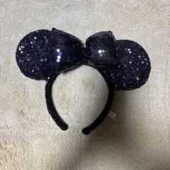 ミニーマウスカチューシャ 黒と紫のスパンコール
