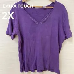 EXTRA TOUCH《2X》紫 Vネック Tシャツシンプル