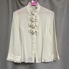 【美品】フランコフェラーロ ブラウス フリル袖 リボンタイ パール