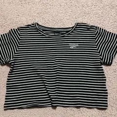 Reebok 黒と白のストライプ Tシャツ M