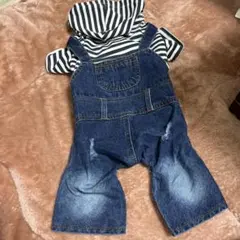 犬用ストライプ柄デニムオーバーオール