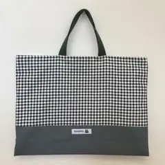 ハンドメイド レッスンバッグ 生成り グレーストライプデニム調地
