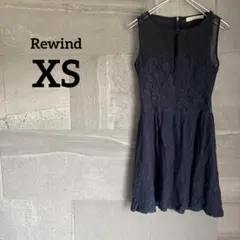 Rewind 【XS】 ノースリーブひざ丈ワンピース ネイビー 刺繍