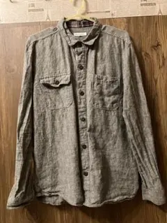 URBAN RESEARCH グレー 長袖リネンシャツ100% ウッド調ボタン