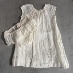 美品　ボンポワン　ホワイト　リネン　ワンピース ブルマ付き　サイズ2 麻のサムネイル