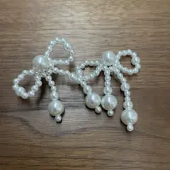 ホワイトパール リボンピアス