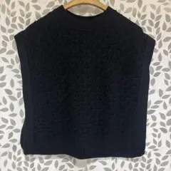 ネイビー 立体編み ニットベスト