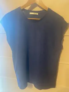 ZARA スウェードタッチ フレンチスリーブカットソー ネイビー Sサイズ