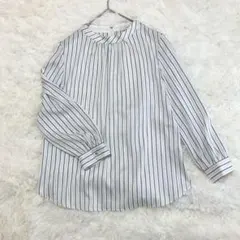 【美品】UNTITLED ストライプ とろみ ブラウス ホワイト2 アンタイトル