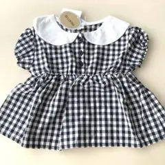 新品　女の子　チュニック　半袖　ギンガムチェック柄　セーラー風　黒　90