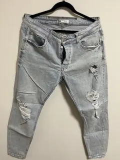 ZARAダメージ加工 スキニーデニム ライトブルー