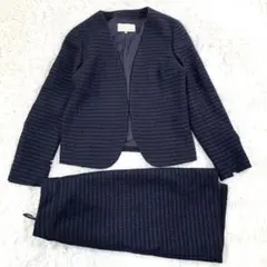 美品✨　自由区　ツイードラメ　ノーカラー　セットアップ　スカートスーツ　式典　M